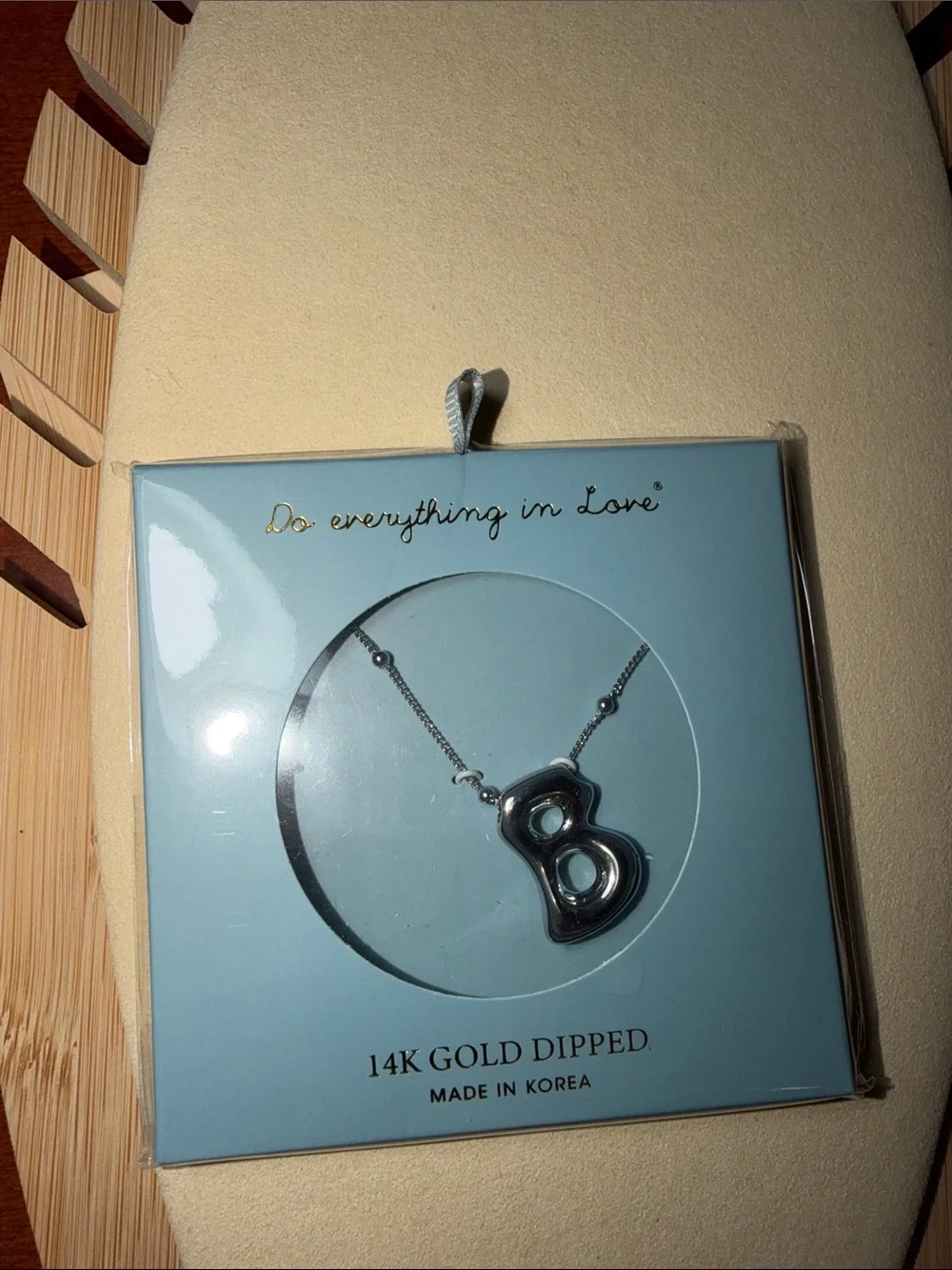 Do everything in Love Silver B Pendant Necklace with Gold Lettering Packaging